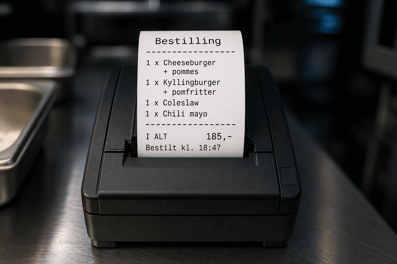 Ordrebon printer automatisk i køkkenet